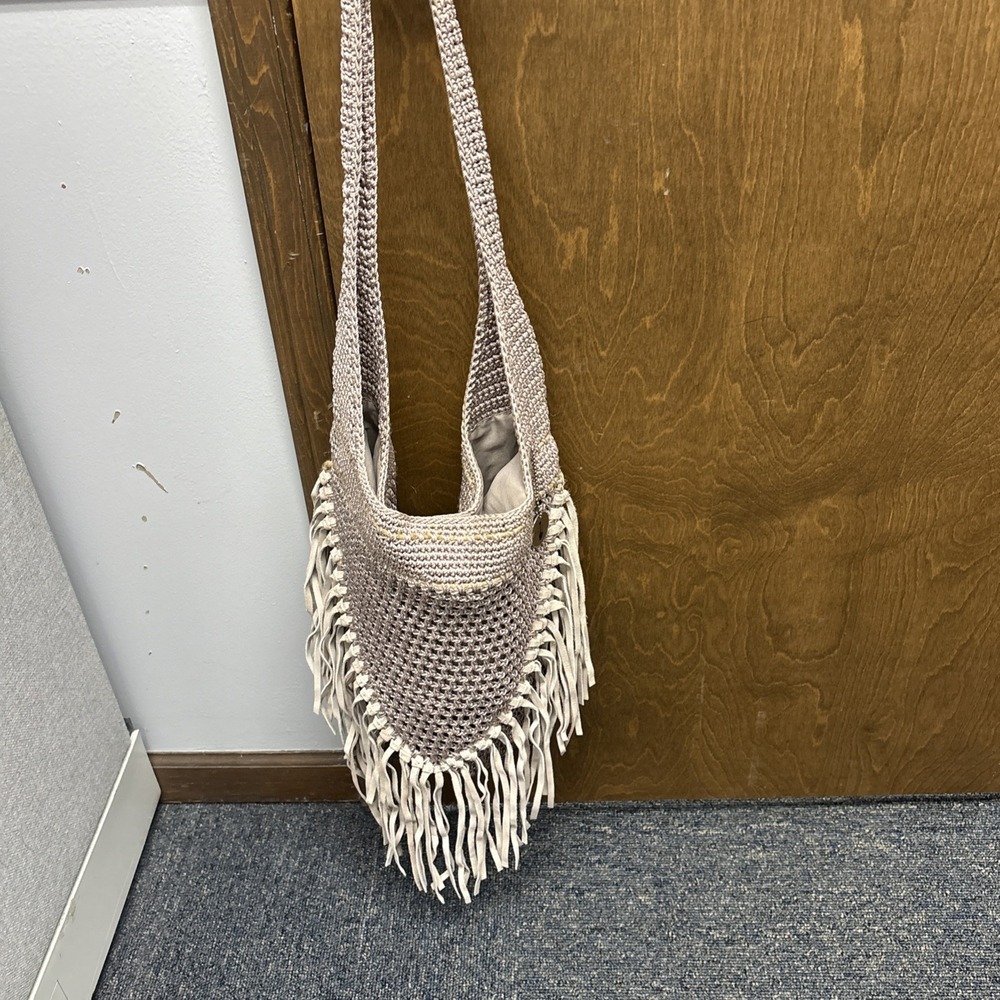 THE SAK Back to Bali Ltd Edition Lavendar Crochet w/Leather Fringe Shoulder Hobo - Picture 8 of 8